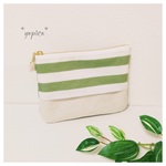 グリーンボーダー×生成 ラミネート＊ティッシュポーチ