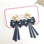 刺繍レースリボンコットンパールビジュー(ネイビー)♡送料込み