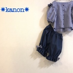 ★袖ぽわん長袖ブラウス&キャンディパンツ✳セットアップ９０✳【送料無料】ネイビーギンガムチェック