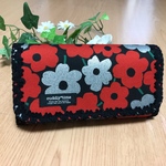 長財布・通帳入 お花 赤 キラキラシルバー