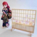 1/6ドールサイズ★和家具★つい立 (組込み格子)すみれ柄E