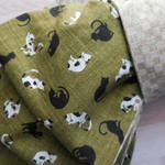 和猫　三毛猫さんの半幅帯　抹茶×市松ベージュ系