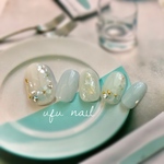 スカイブルーのシェルフラワー×ニュアンスネイル♡