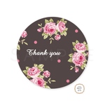 〈Thank youシール丸型〉 花柄ロマンティック&グレース《ダークブラウン・Thank you》 32枚