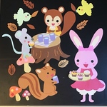 動物たちのティーパーティ★秋の保育 壁面 飾り ★保育園 幼稚園 の保育壁飾り ★9月10月 11月 冬も飾れる 可愛い枯葉 きのこ 大きいうさぎ