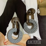 RUKIRIRIA #337 クリアブラックチェーン×ブルーグレーラタンピアス  大ぶりピアス 大ぶりイヤリング 