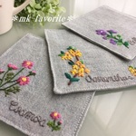 🌼秋の花々・手刺繍コースター３点セット（コスモス他）
