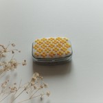 こぎん刺しのピルケースorアクセサリーケース（イエロー・スクエアM）ミラー付き