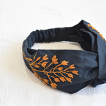 大人のクロスターバン：刺繍　　ハナミズキ（キツネ色）