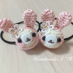  【受注製作】マスコット＊うさぎヘアゴム＊ベビーピンク＊花