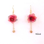 折り紙薔薇と水引のピアス(イヤリング)  ピンク ＊折り紙アクセサリー