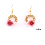 折り紙薔薇と水引輪っかのピアス(イヤリング) ピンク ＊折り紙アクセサリー