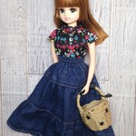 ティアードロングスカート　デニムブルー✽22cmdoll