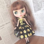 送料無料❤︎レモン柄編み上げワンピース《ブラックVer.》(ネオブライス・リカちゃんサイズ)