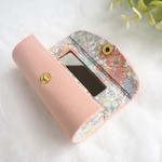 本革&リバティのリップケース 【ミラー付】サーモンピンク