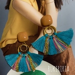 RUKIRIRIA #303 キャメル×ターコイズタッセルピアス  大ぶりピアス 大ぶりイヤリング 