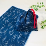 40×60ランチョンマット＆巾着袋 ネイビー×恐竜柄 給食セット   男の子向け