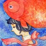 ミニイラスト「金魚になりたかった少女」　（原画）