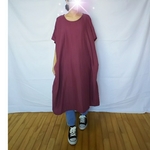 *free size(M～6L)*ダブルガーゼ*ボルドー*ゆったりワンピース