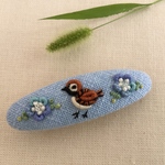 刺繍バレッタ7×2 初夏のすずめ