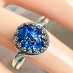 ハワイアン Blue ヴィンテージガラス foil marblrd  ring(フリーサイズ)