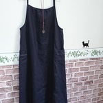 *kyokohime様オーダー**濃紺リネンのエプロンワンピース*100ｃｍ丈*