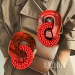 RUKIRIRIA #340 レッドチェーン×レッドラタンピアス  大ぶりピアス 大ぶりイヤリング 