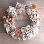 ハロウィンリース(24.5cm)＊レタフラワーのガーリーホワイト＊オータムリース