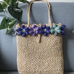 (sale)56.ナチュラルカラー夏糸の花モチーフ付きサマーバッグ