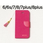 在庫処分セール 可愛いタッセルつき！キャンバス生地×レザー　iPhoneケース ピンク