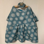 ＊SALE＊ゆったりコットンツイル【フラワーボール・スモーキーブルー】ブラウス