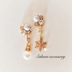 雪の結晶×シルバーブルー ピアス イヤリング