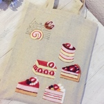 Cafe-sweets☆羊毛刺繍トート〜いちごスイーツ🍰🍓