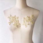 左右セット 金糸 チュール刺繍レースアップリケ モチーフ ゴールド BK190817 ハンドメイド 手芸 素材 材料