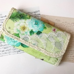 フランス生地 蒼い薔薇と孔雀の羽の長財布