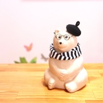 しろくま貯金箱用 ベレー帽とボーダースヌードセット(ブラック)