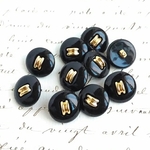 ■10個入■15mm■ビンテージボタン (ゴールド ブラック)　 [0815] アクセサリーに!