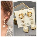 特別価格 ビジュー×パールの3連イヤリング no.307