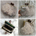 【ご予約品 chika 1525様専用ページ】親子がま口財布 ・リネンとアンティークレースポーチ