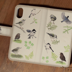 小さな、小さな野鳥のスマホケース 手帳型 (モカ)