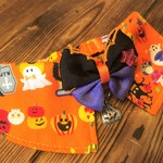 犬・猫の首輪　約26～29　cocochanハロウィンチョーカーＮＥＯ　お化けカボチャ・オレンジ・仮装パーティー
