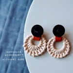 【crack stone/black】大理石風パーツ×ラタンパーツのearring & pierce