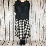 生成×黒 ブロックチェック ナチュラル ギャザースカート