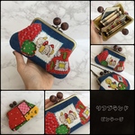 仔犬とお花のアップリケ 親子がま口 財布 がま口財布