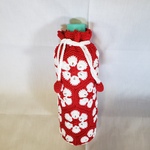 アフリカンフラワーモチーフ　ペットボトルカバー　赤X白