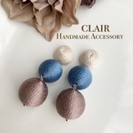 【clair】くすみカラー の ３連 ボンボンピアス ☆ イヤリング
