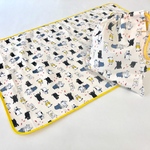 超便利40×60 にぎやかな音楽隊　ランチョンマット＆巾着袋 ネコ柄 給食セット 女の子　黄色　イエロー　ボタンループ付き