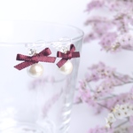 Wineredリボン×コットンパールイヤリング/ピアス＊