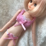 22センチサイズ　ブラ＆パンツ　ドットピンク　白レース