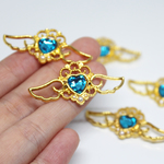 【ハート羽チャーム】アクアブルー ハンドメイド アクセサリー ワークショップ